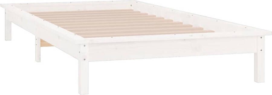 The Living Store Bedframe LED massief hout wit 100x200 cm Bedframe Bedframes Slaapkamermeubel Bedbasis Platformbed Bedplatform Palletbed Bedstee Eenpersoonsbed Bed Met LED Bedframe Met LED