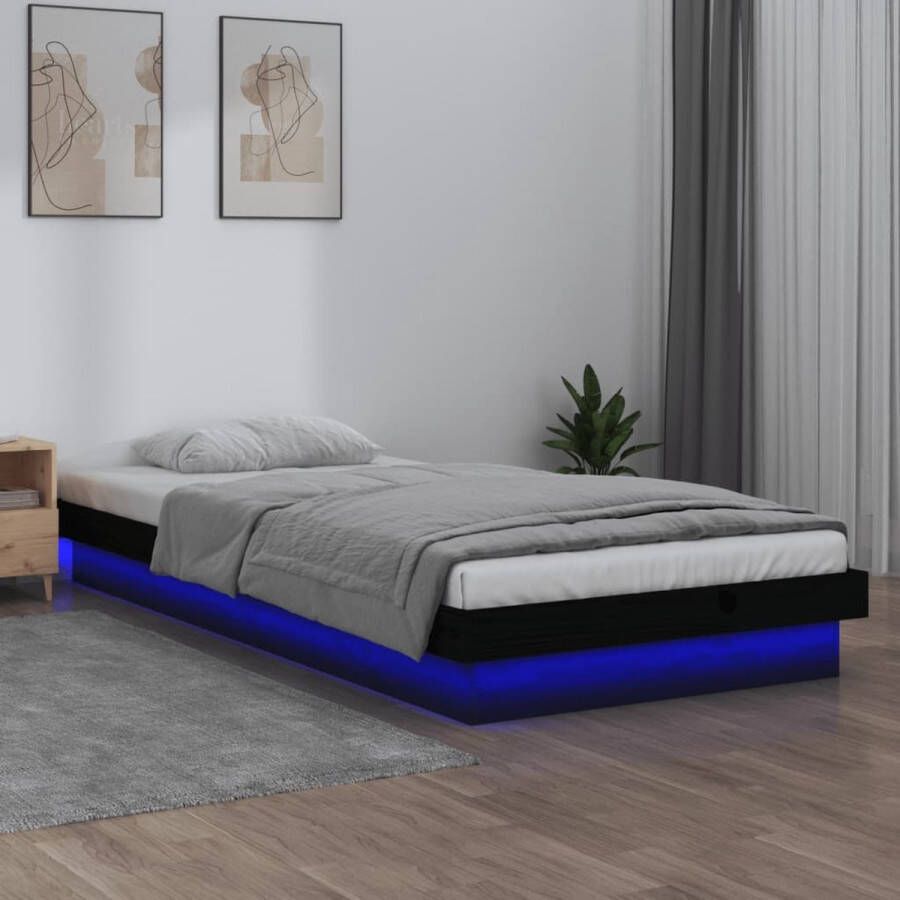 The Living Store Bedframe LED massief hout zwart 100x200 cm Bedframe Bedframes Eenpersoonsbed Bed Bedombouw Ledikant Houten Bedframe Eenpersoonsbedden Bedden Bedombouwen Ledikanten