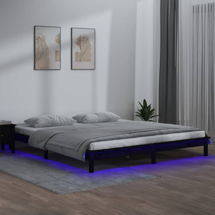 The Living Store Bedframe LED massief hout zwart 180x200 cm Super King Bedframe Bedframes Slaapkamermeubel Bedbasis Platformbed Bedplatform Palletbed Bedstee Eenpersoonsbed Bed Met LED Bedframe Met LED