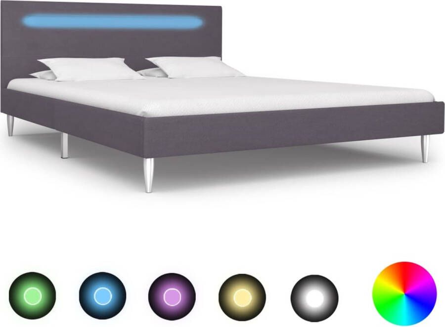 The Living Store Bedframe LED-strip Grijs 208x145x81 cm 140x200 cm Stof-MDF-IJzer