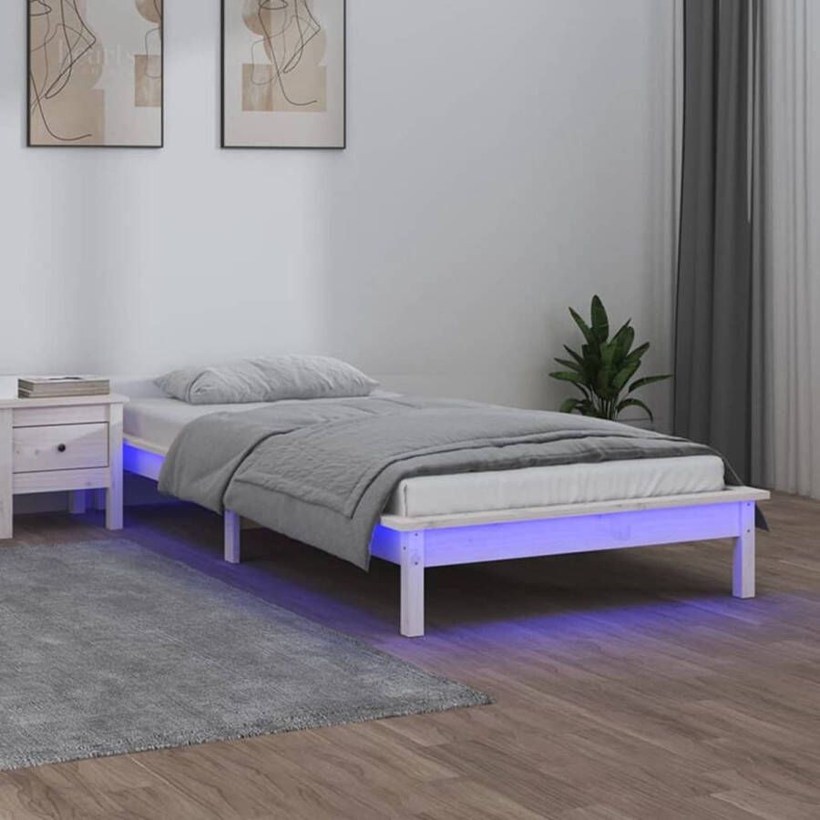 VidaXL The Living Store Bedframe LED-verlichting Houten 202 x 101.5 x 26 cm Wit