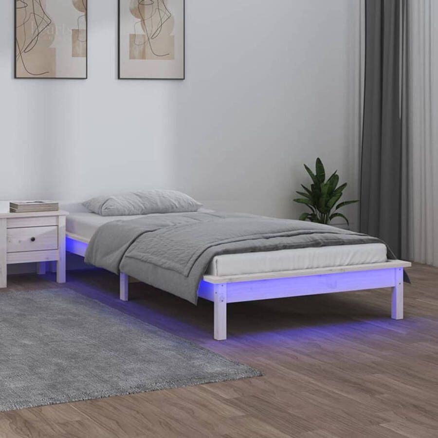 The Living Store Bedframe LED-verlichting Houten 202 x 101.5 x 26 cm Wit