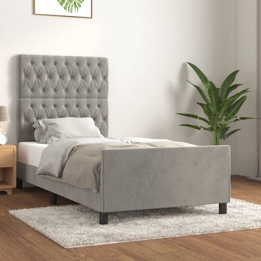 The Living Store Bedframe Light Grey 203 x 103 x 118 128 cm Adjustable Height Velvet Sturdy Legs Plywood Slats Comfortable Support Mattress Not Included