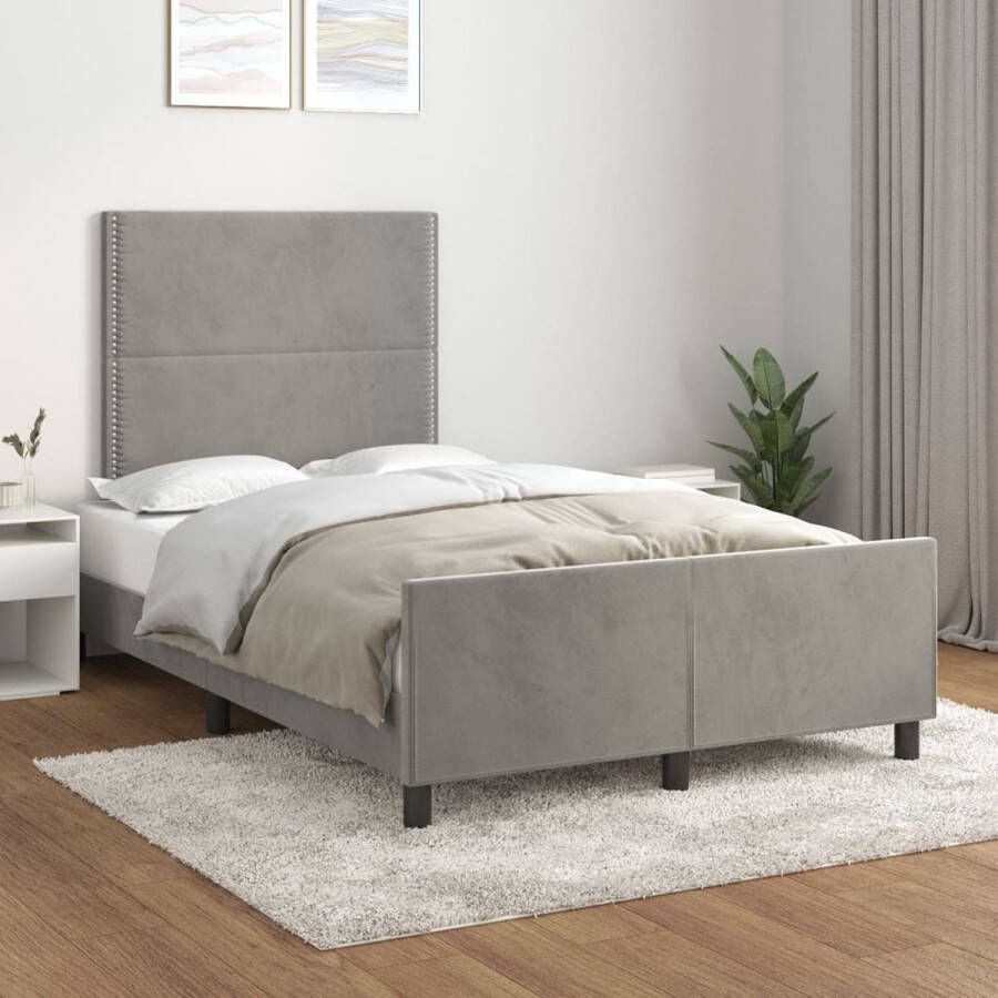 The Living Store Bedframe Luna Bedframes 203 x 126 x 118 128 cm Fluweel Lichtgrijs Bedframe Slaapcomfort Velvet Bed Tweepersoonsbed Grijs Bed - Foto 2
