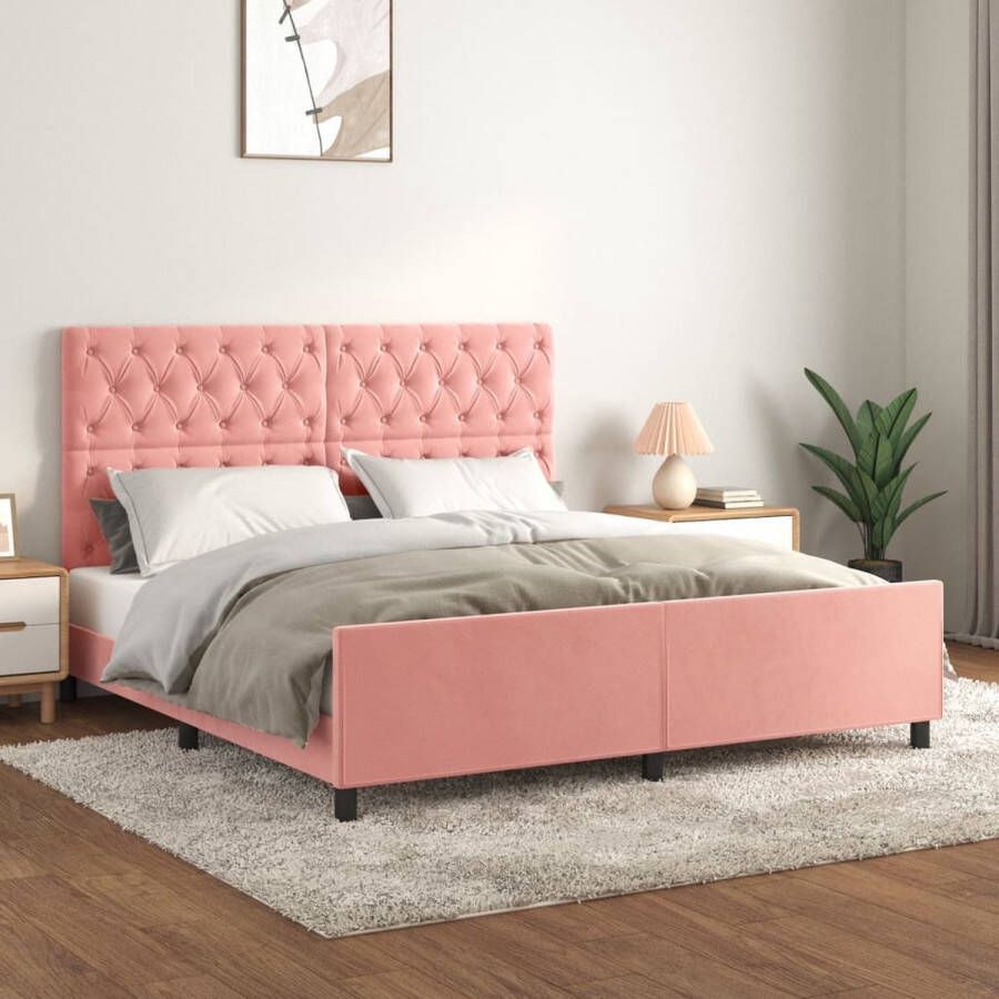 The Living Store Bedframe Luxueus Fluweel Roze 203 x 166 x 118 128 cm Verstelbaar Stabiele Poten Multiplex Lattenbodem Comfortabele Ondersteuning