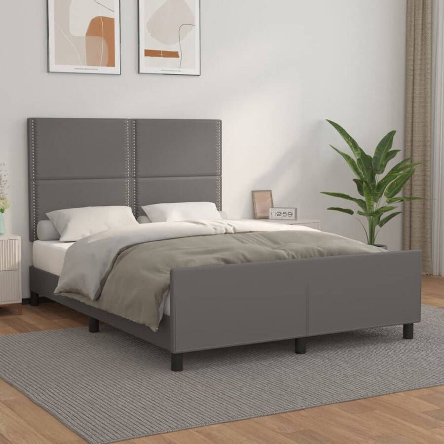 VidaXL Bedframe met hoofdbord kunstleer grijs 140x190 cm Bedframe Met Hoofdbord Bedframes Met Hoofdborden Bedframe Bed