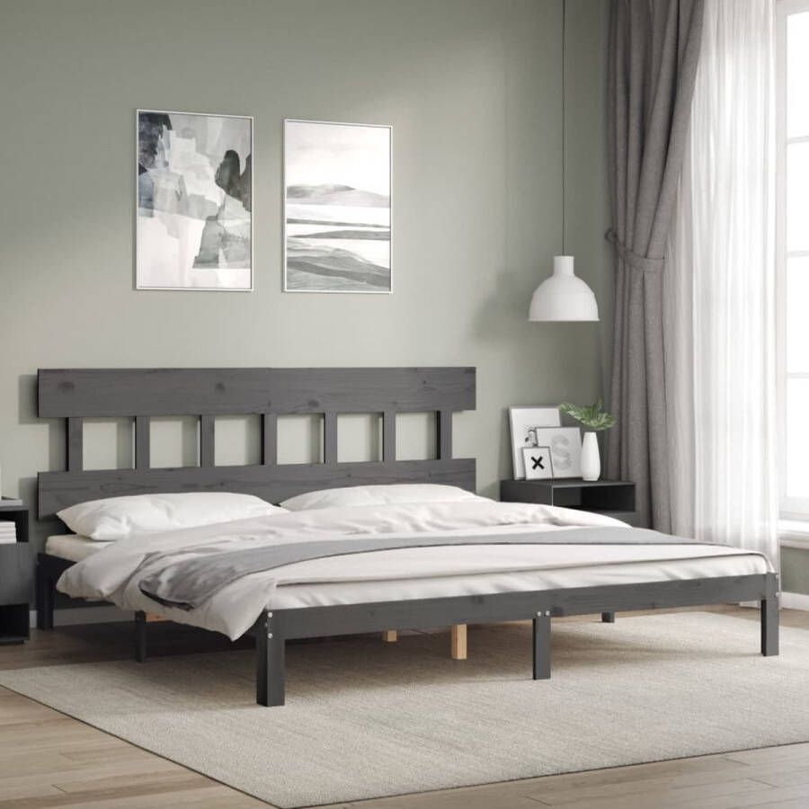 The Living Store Bedframe Massief grenen 200x200 cm Grijs