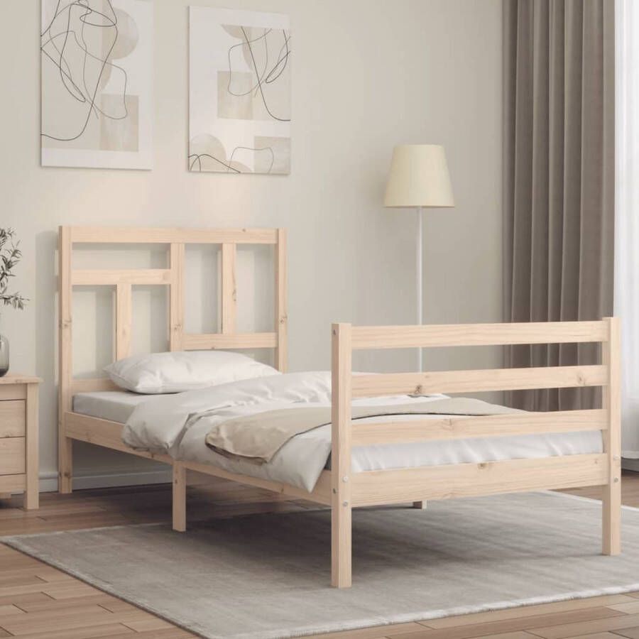 The Living Store Bedframe met hoofdbord massief hout 100x200 cm Bedframe Bedframes Bed Eenpersoonsbed Slaapkamermeubel Houten Bedframe Houten Bed Bedbodem Massief Houten Bedframe Ledikant Bedframe Met Hoofdeinde - Foto 3