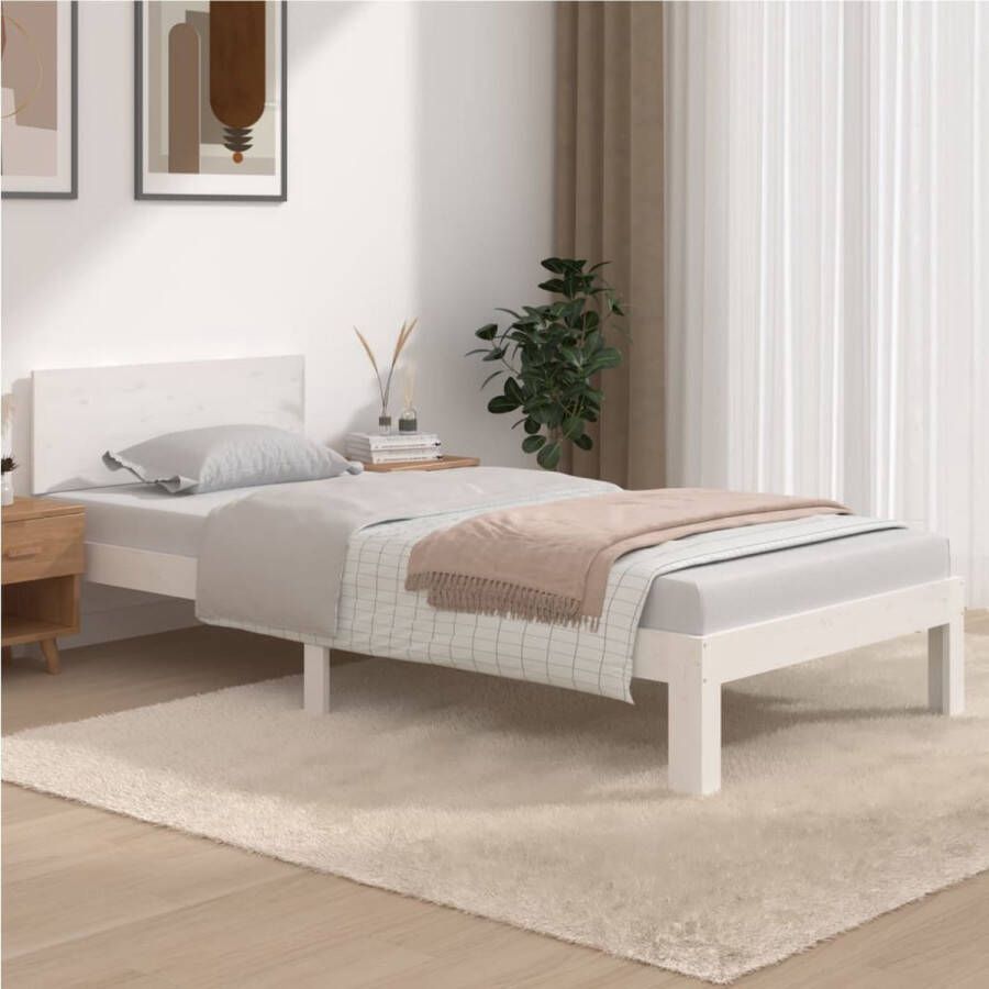 The Living Store Bedframe Massief grenen 205.5 x 93.5 x 69.5 cm Wit