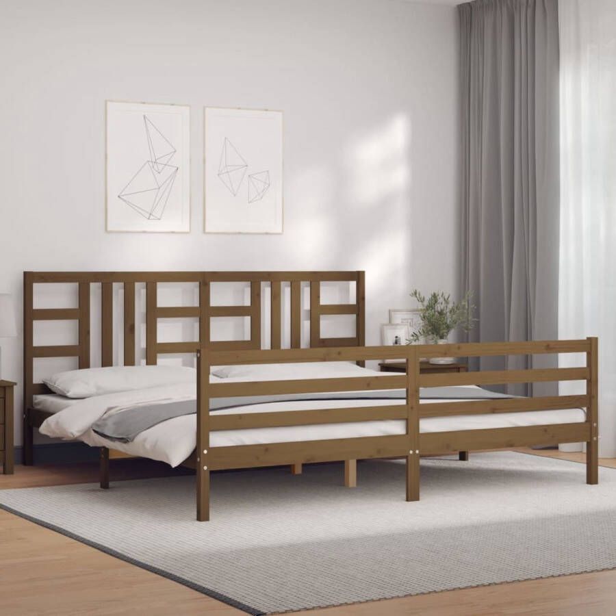 The Living Store Bedframe met hoofdbord massief hout honingbruin 200x200 cm Bedframe Bedframes Bed Tweepersoonsbed Slaapkamermeubel Houten Bedframe Houten Bed Bedbodem Massief Houten Bedframe Ledikant Bedframe Met Hoofdeinde - Foto 1