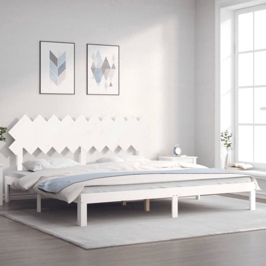 The Living Store Bedframe Massief Grenen Multiplex Lattenbodem Uitstekende Ondersteuning Wit 203.5 x 203.5 x 80.5 cm