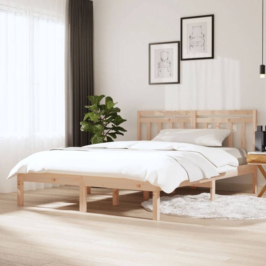 The Living Store Bedframe massief grenenhout 120x190 cm 4FT small double Bedframe Bedframes Tweepersoonsbed Bed Bedombouw Dubbel Bed Frame Bed Frame Ledikant Bedframe Met Hoofdeinde Tweepersoonsbedden