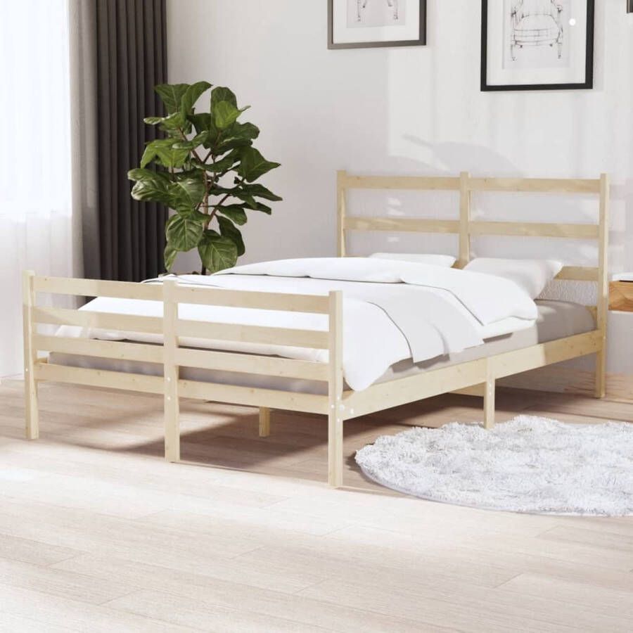 The Living Store Bedframe massief grenenhout 120x190 cm 4FT Small Double Bedframe Bedframes Tweepersoonsbed Bed Bedombouw Dubbel Bed Frame Bed Frame Ledikant Houten Bedframe Slaapmeubel