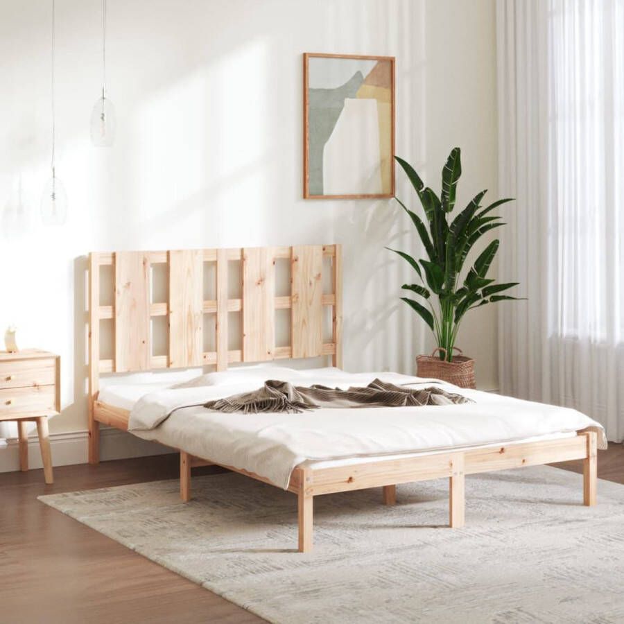 The Living Store Houten Bedframe Massief Grenenhout 205.5 x 125.5 x 100 cm Geschikt voor matras van 120 x 200 cm Houten Bed Frame Grenenhout Bedframe Tweepersoons Bedframe King Size Bedframe Modern Bedframe