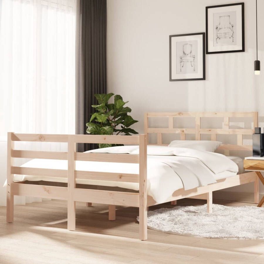 The Living Store Bedframe Grenenhout Modern Slaapkamermeubilair 205.5 x 126 x 100 cm Massief grenenhout bed met multiplex lattenbodem Modern Bed Frame Grenenhouten Bed Frame Bruin Tweepersoons Bed Box Spring Bed
