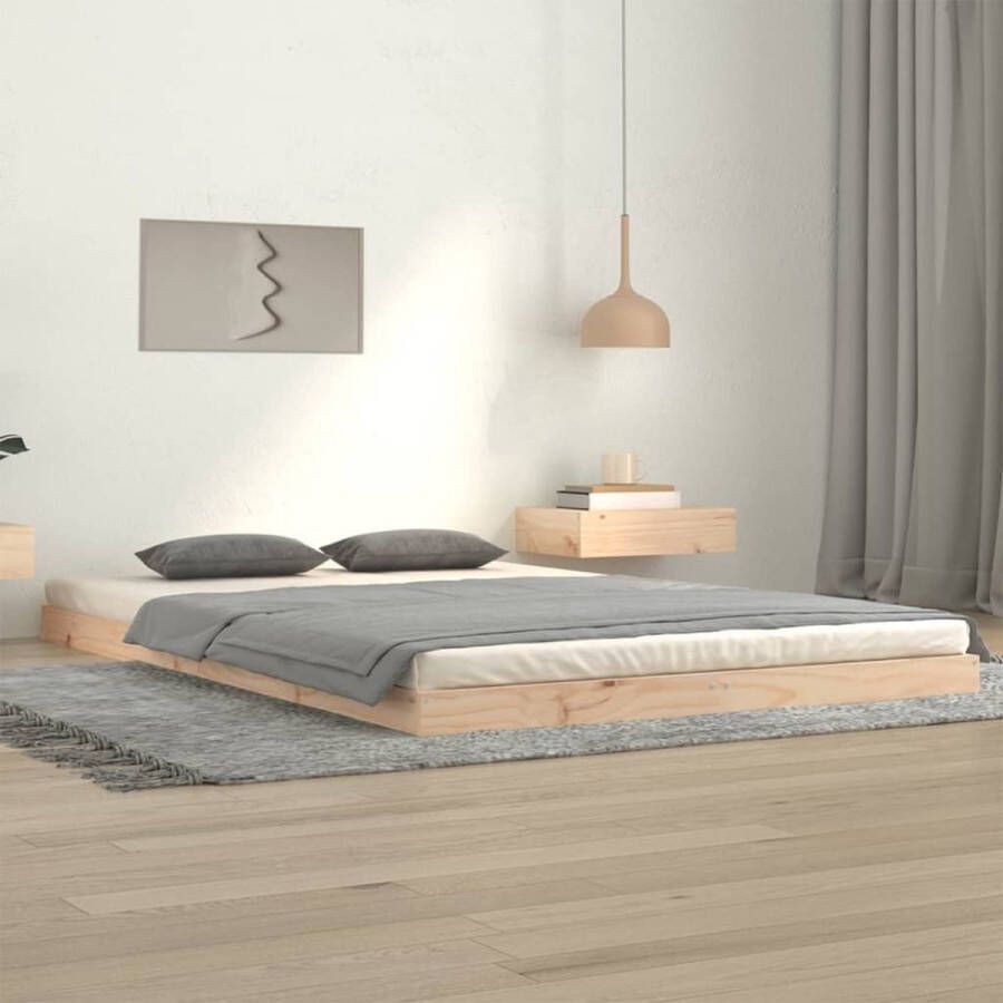 The Living Store Bedframe Massief Grenenhout Modern Bedroom Bedframe 203.5 x 124 x 9 cm Rustieke uitstraling