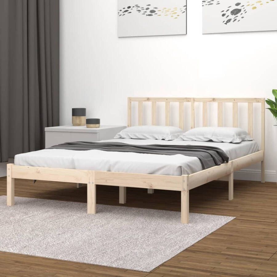 The Living Store Bedframe massief grenenhout 135x190 cm 4FT6 Double Bedframe Bedframes Bed Bedbodem Ledikant Bed Frame Massief Houten Bedframe Slaapmeubel Tweepersoonsbed Bedden Bedbodems
