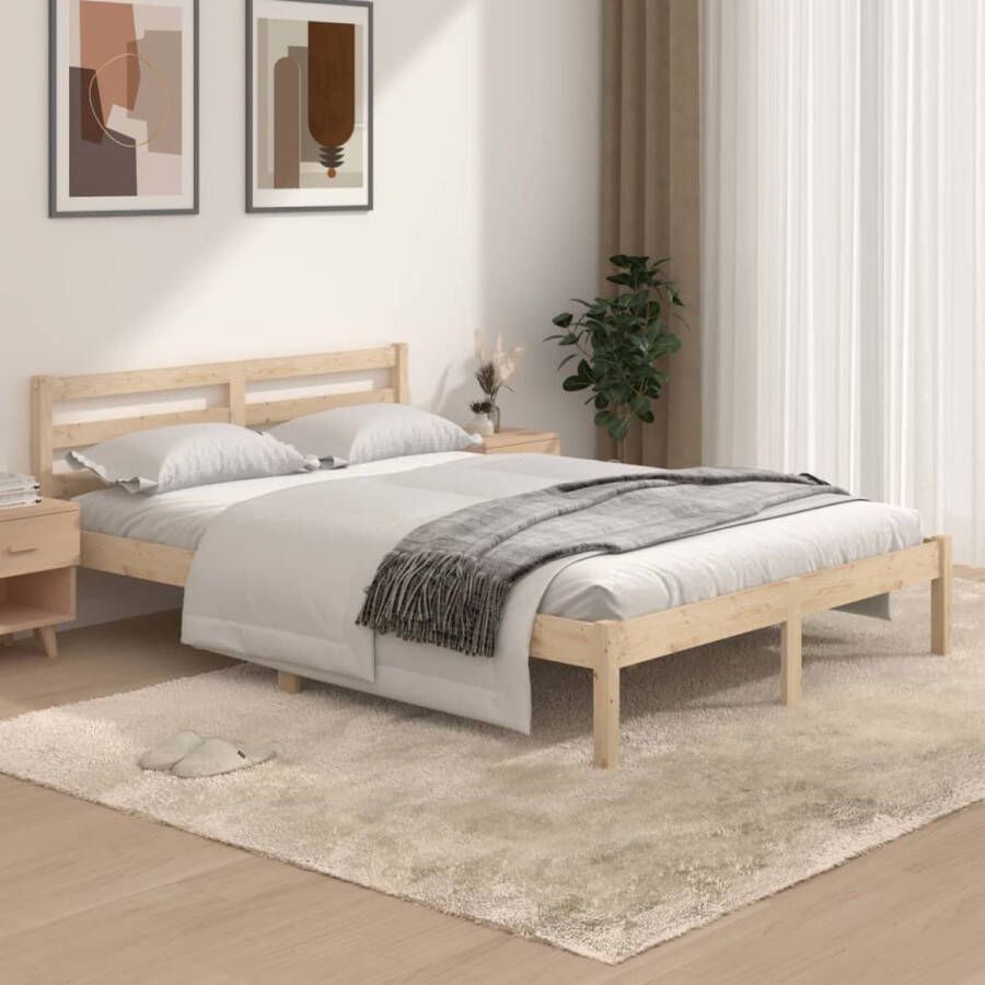 The Living Store Bedframe massief grenenhout 135x190 cm 4FT6 Double Bedframe Bedframes Bed Bedbodem Ledikant Bed Frame Massief Houten Bedframe Slaapmeubel Bedden Bedbodems Ledikanten