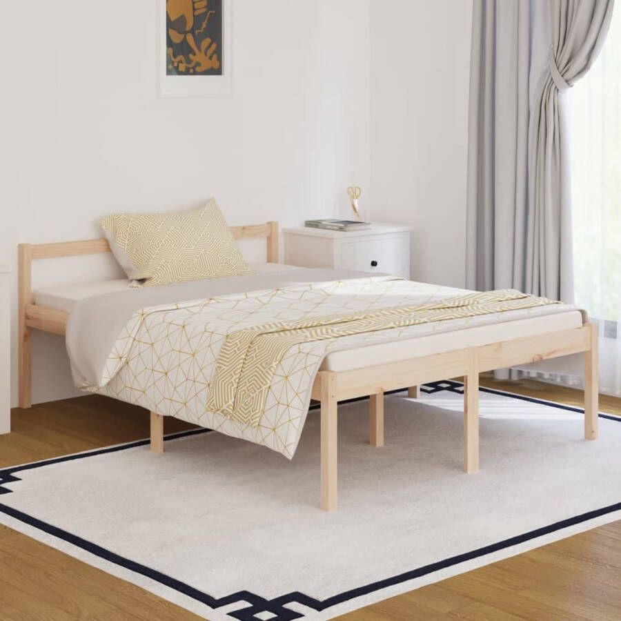 The Living Store Bedframe massief grenenhout 135x190 cm 4FT6 double Bedframe Bedframes Bed Bedbodem Ledikant Bed Frame Massief Houten Bedframe Slaapmeubel Tweepersoonsbed Bedden Bedbodems