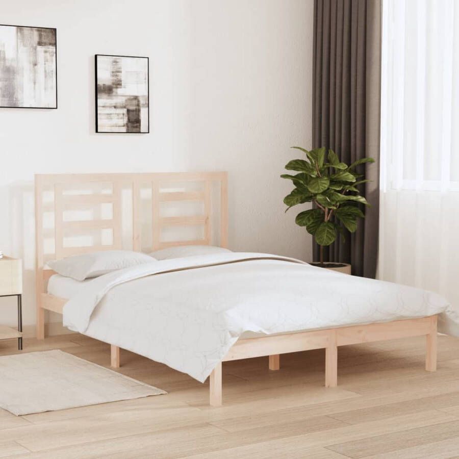 The Living Store Bedframe massief grenenhout 135x190 cm 4FT6 Double Bedframe Bedframes Bed Bedbodem Ledikant Bed Frame Massief Houten Bedframe Slaapmeubel Tweepersoonsbed Bedden Bedbodems