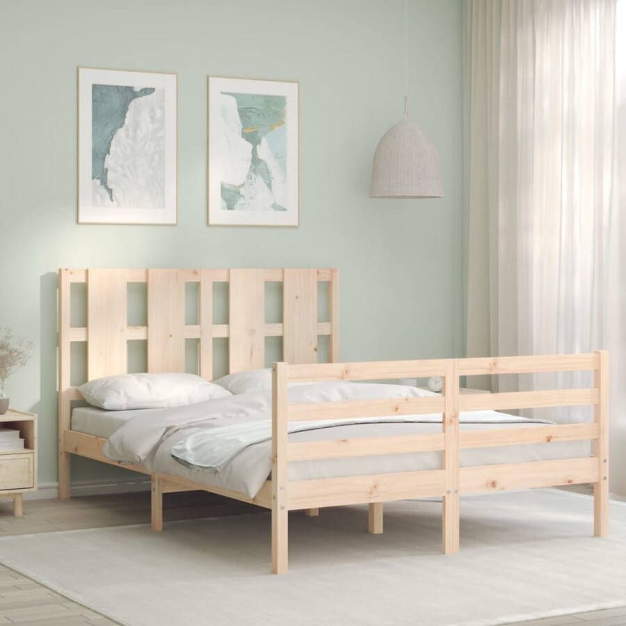 The Living Store Bedframe met hoofdbord massief hout 140x200 cm Bedframe Bedframes Bed Tweepersoonsbed Slaapkamermeubel Houten Bedframe Houten Bed Bedbodem Massief Houten Bedframe Ledikant Bedframe Met Hoofdeinde - Foto 2