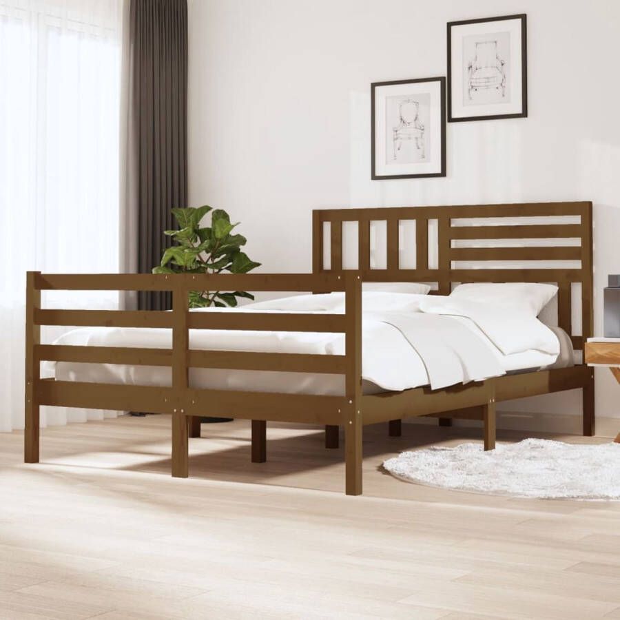 The Living Store Bedframe Massief grenenhout 140 x 200 cm Honingbruin