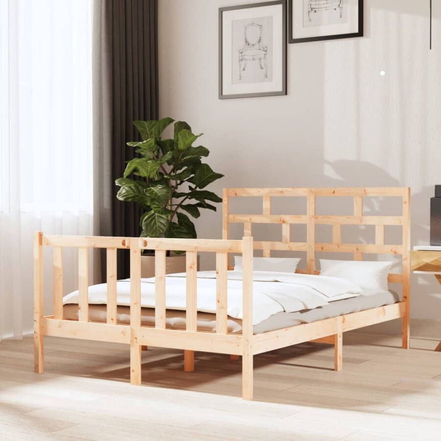 The Living Store Bedframe massief grenenhout 140x190 cm Bedframe Bedframes Bed Bedbodem Ledikant Bed Frame Massief Houten Bedframe Slaapmeubel Tweepersoonsbed Bedden Bedbodems