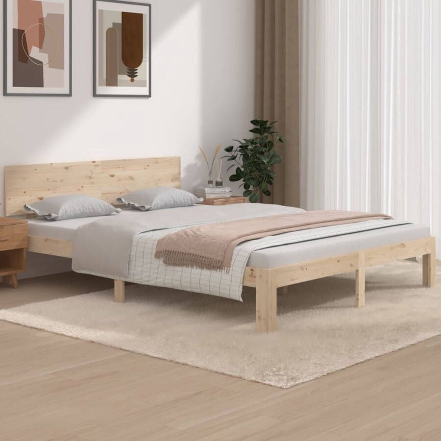 The Living Store Bedframe Massief Grenenhout King Size Multiplex Lattenbodem 205.5 x 153.5 x 69.5 cm