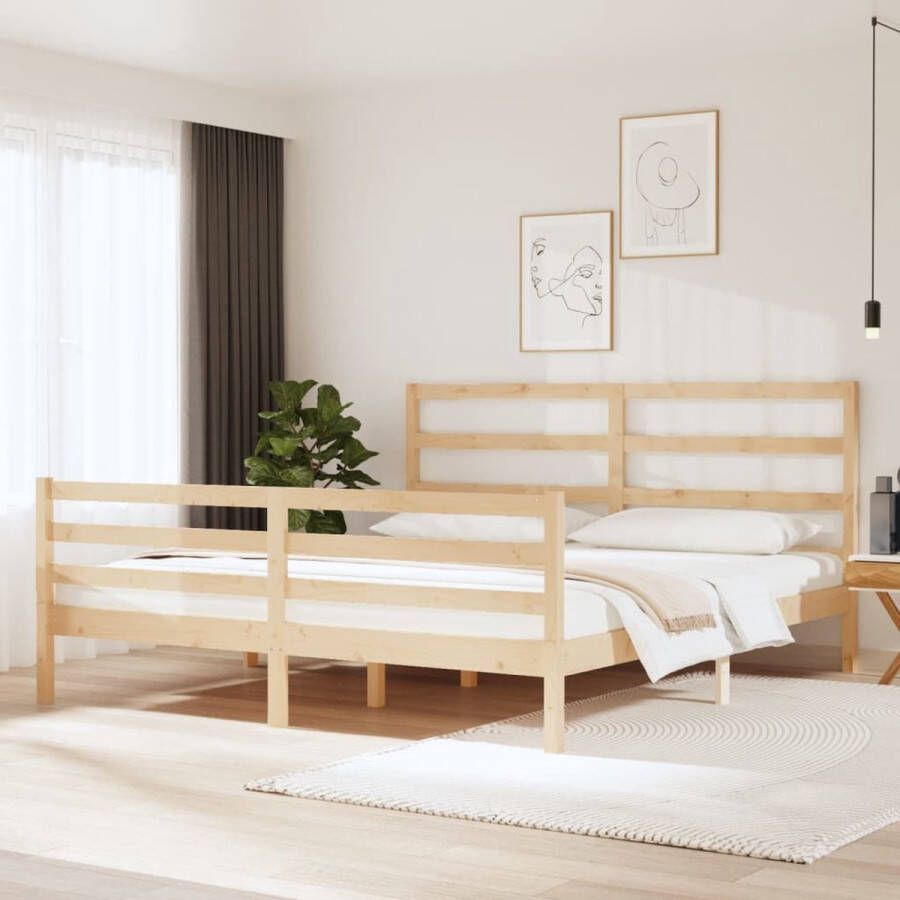 The Living Store Bedframe massief grenenhout 180x200 cm 6FT Super King Bedframe Bedframes Bed Bedbodem Ledikant Bed Frame Massief Houten Bedframe Slaapmeubel Tweepersoonsbed Bedden Bedbodems
