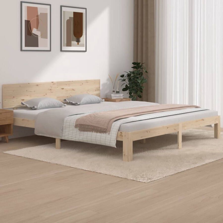 The Living Store Bedframe massief grenenhout 180x200 cm Bedframe Bedframes Bed Tweepersoonsbed Slaapkamermeubel Houten Bedframe Houten Bed Bedbodem Massief Houten Bedframe Ledikant Bedframe Met Hoofdeinde Bedframe Met Hoofdbord