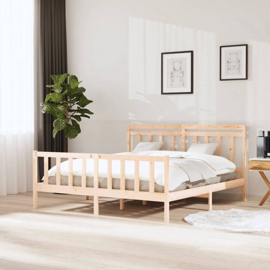 The Living Store Bedframe massief hout 180x200 cm 6FT Super King Bedframe Bedframes Tweepersoonsbed Bed Bedombouw Dubbel Bed Frame Bed Frame Ledikant Bedframe Met Hoofdeinde Tweepersoonsbedden