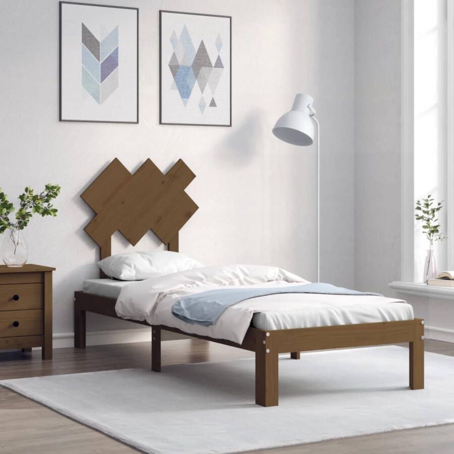 The Living Store Bedframe met hoofdbord hout honingbruin 2FT6 Small Single Bedframe Bedframes Bed Eenpersoonsbed Slaapkamermeubel Houten Bedframe Houten Bed Bedbodem Massief Houten Bedframe Ledikant Bedframe Met Hoofdeinde - Foto 1