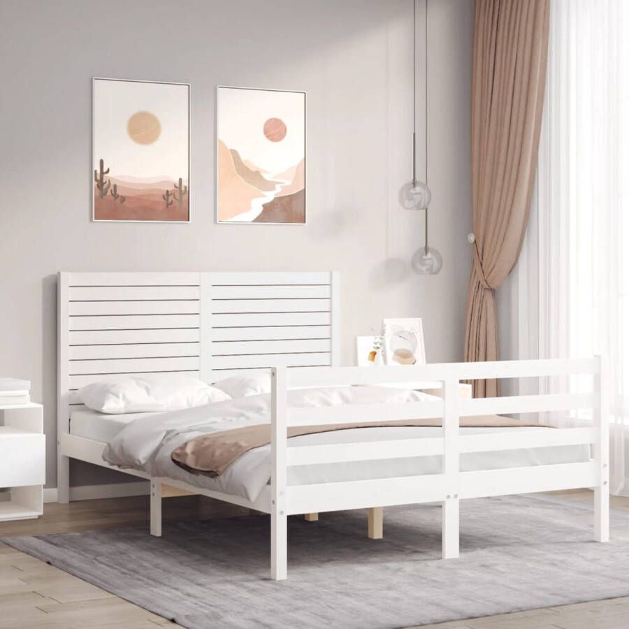 The Living Store Bedframe Massief Grenenhout 195.5 x 125.5 x 100 cm Wit