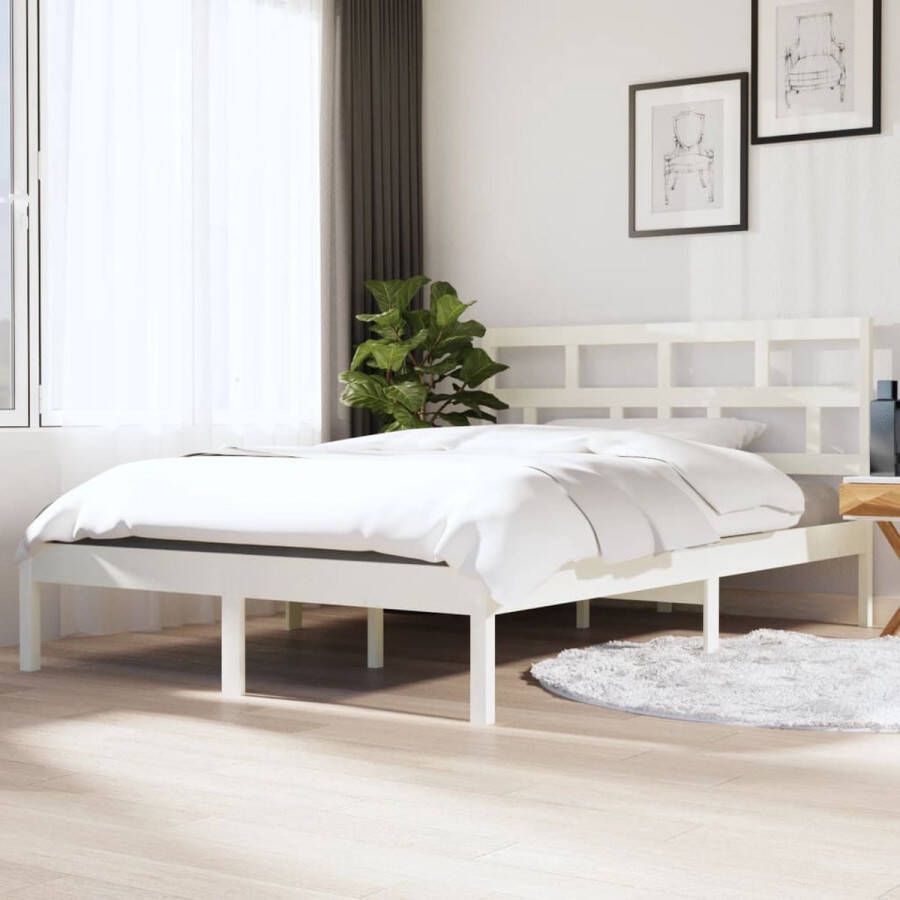 The Living Store Bedframe Massief Grenenhout 195.5 x 126 x 100 cm Wit Houten Bed Frame Massief Hout Bed Frame Wit Bed Frame 120x190 Tweepersoons Bed Frame