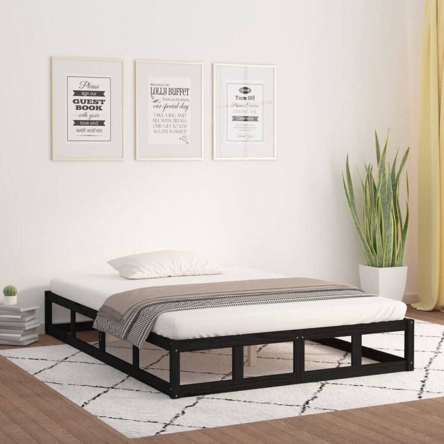 The Living Store Bedframe massief hout zwart 135x190 cm 4FT6 Double Bedframe Bedframes Bed Bedbodem Ledikant Bed Frame Massief Houten Bedframe Slaapmeubel Tweepersoonsbed Bedden Bedbodems