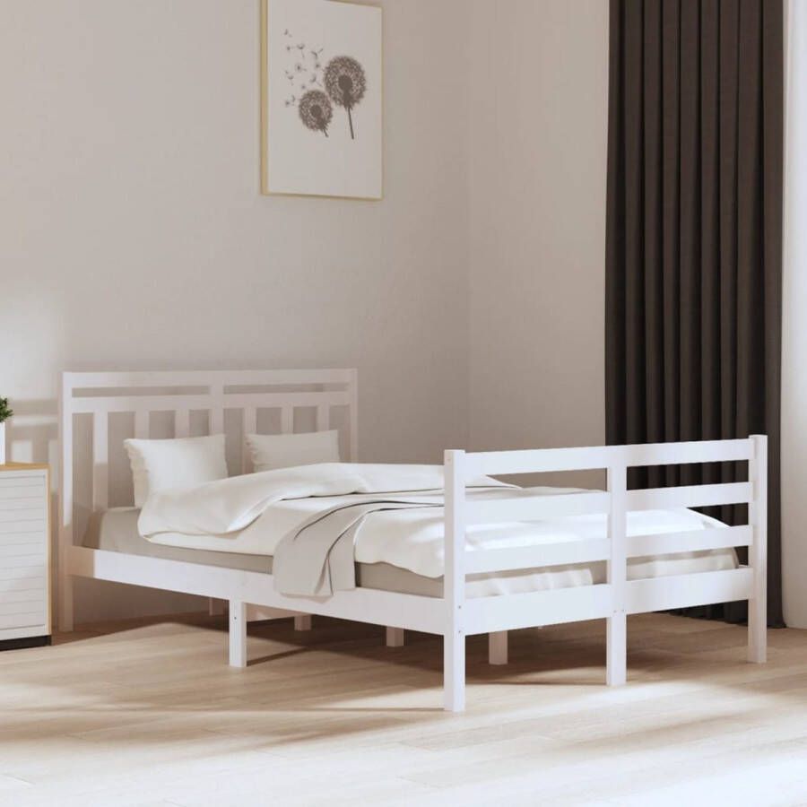 The Living Store Bedframe massief hout wit 135x190 cm 4FT6 Double Bedframe Bedframes Tweepersoonsbed Bed Bedombouw Dubbel Bed Frame Bed Frame Ledikant Houten Bedframe Tweepersoonsbedden