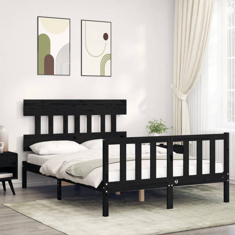 The Living Store Bedframe met hoofdbord massief hout zwart 4FT6 Double Bedframe Bedframes Bed Tweepersoonsbed Slaapkamermeubel Houten Bedframe Houten Bed Bedbodem Massief Houten Bedframe Ledikant Bedframe Met Hoofdeinde - Foto 5