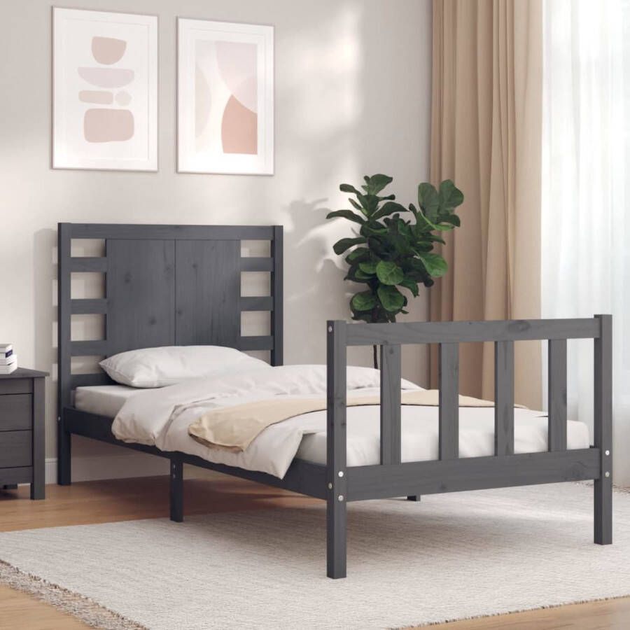 The Living Store Bedframe met hoofdeinde massief hout grijs 90x190 cm Bedframe Bedframes Bed Eenpersoonsbed Slaapkamermeubel Houten Bedframe Houten Bed Bedbodem Massief Houten Bedframe Ledikant Bedframe Met Hoofdeinde - Foto 7
