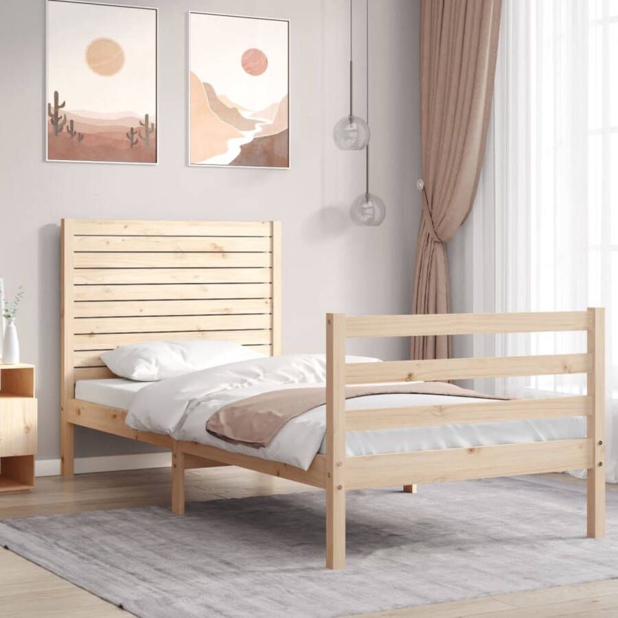 The Living Store Bedframe met hoofdbord massief hout 3FT Single Bedframe Bedframes Bed Eenpersoonsbed Slaapkamermeubel Houten Bedframe Houten Bed Bedbodem Massief Houten Bedframe Ledikant Bedframe Met Hoofdeinde