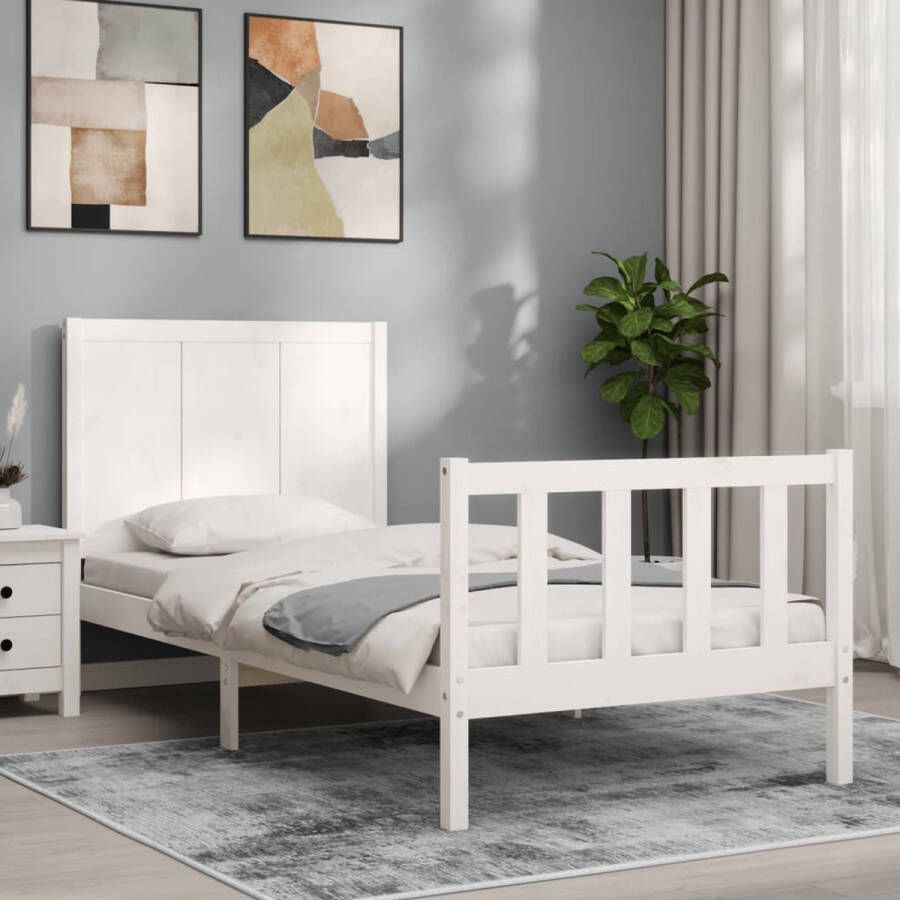 The Living Store Bedframe met hoofdbord massief hout wit 3FT Single Bedframe Bedframes Bed Eenpersoonsbed Slaapkamermeubel Houten Bedframe Houten Bed Bedbodem Massief Houten Bedframe Ledikant Bedframe Met Hoofdeinde - Foto 2