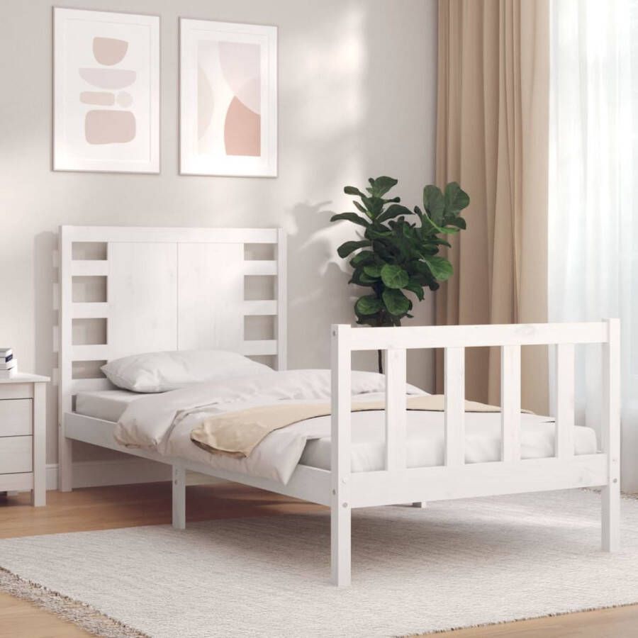 The Living Store Bedframe met hoofdbord massief hout wit 3FT Single Bedframe Bedframes Bed Eenpersoonsbed Slaapkamermeubel Houten Bedframe Houten Bed Bedbodem Massief Houten Bedframe Ledikant Bedframe Met Hoofdeinde - Foto 2