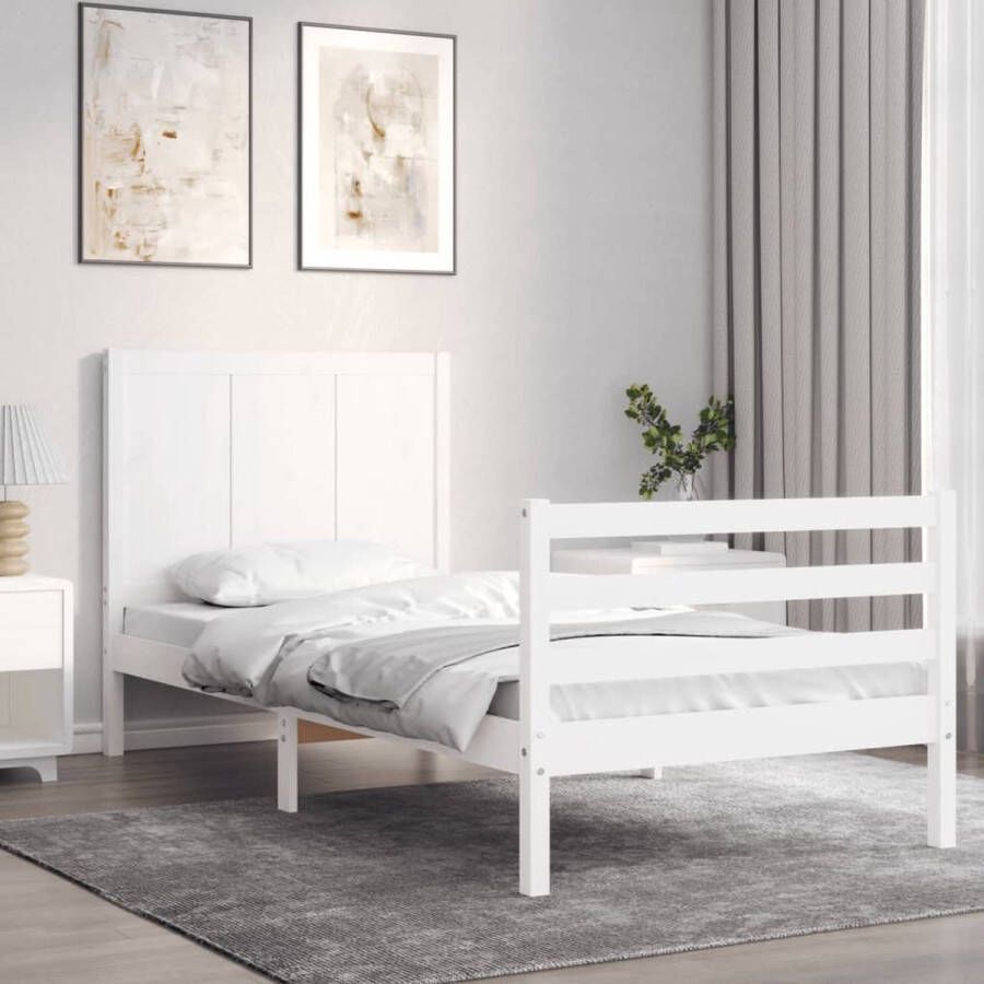 The Living Store Bedframe Massief grenenhout 195.5 x 95.5 x 100 cm Wit