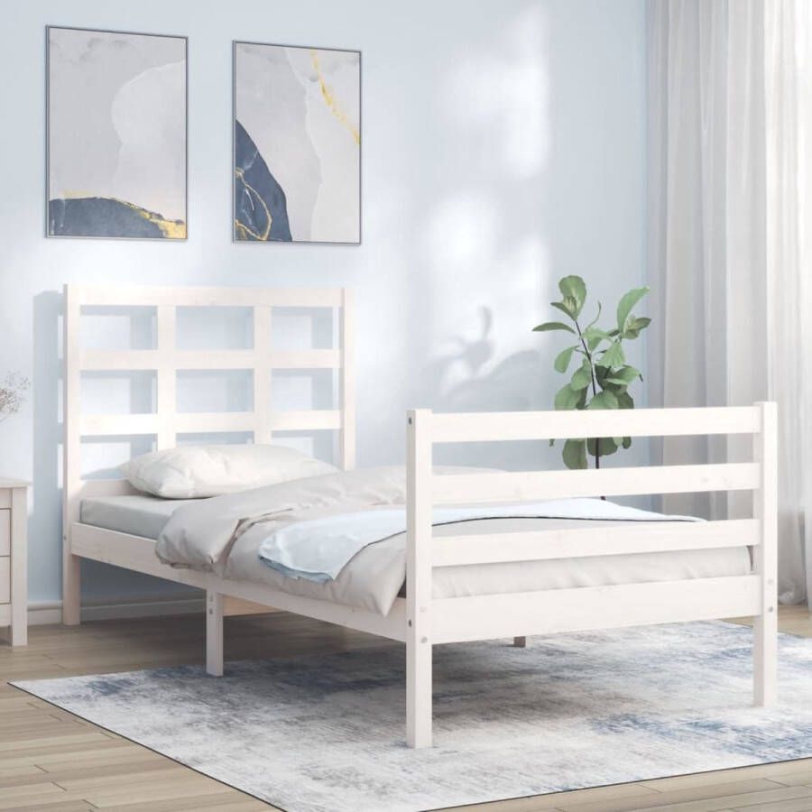 The Living Store Bedframe Massief Grenenhout 195.5 x 95.5 x 100 cm Wit