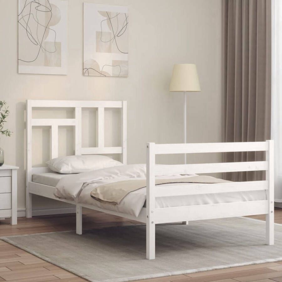 The Living Store Bedframe Massief grenenhout 195.5 x 95.5 x 100 cm Wit