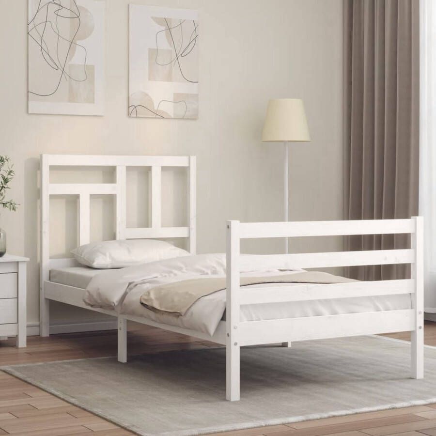 The Living Store Bedframe met hoofdbord massief hout wit 3FT Single Bedframe Bedframes Bed Eenpersoonsbed Slaapkamermeubel Houten Bedframe Houten Bed Bedbodem Massief Houten Bedframe Ledikant Bedframe Met Hoofdeinde - Foto 3