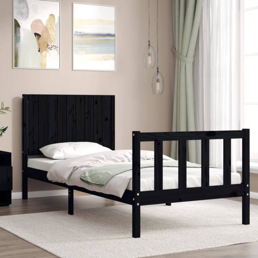 The Living Store Bedframe met hoofdbord massief hout zwart 3FT Single Bedframe Bedframes Bed Eenpersoonsbed Slaapkamermeubel Houten Bedframe Houten Bed Bedbodem Massief Houten Bedframe Ledikant Bedframe Met Hoofdeinde - Foto 3