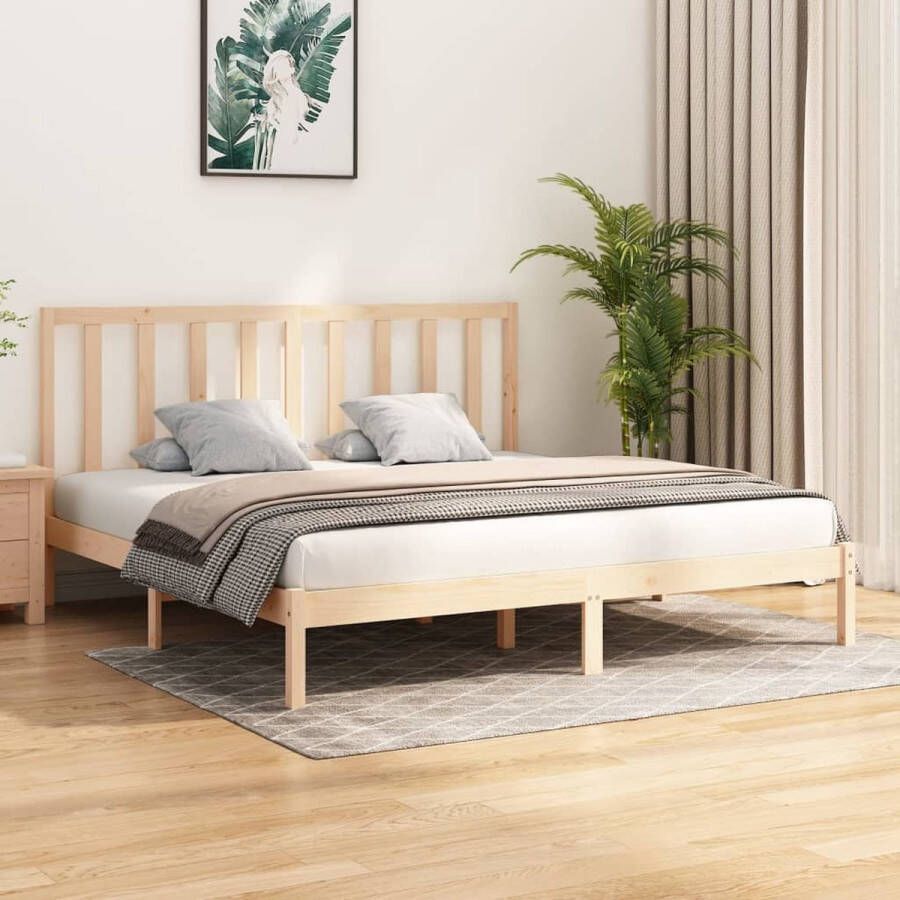 The Living Store Bedframe massief grenenhout 200x200 cm Bedframe Bedframes Bed Bedbodem Ledikant Bed Frame Massief Houten Bedframe Slaapmeubel Bedden Bedbodems Ledikanten