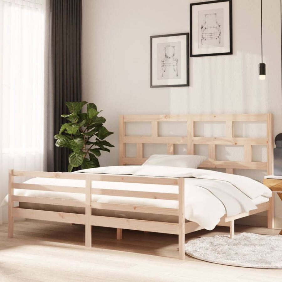 The Living Store Houten Bedframe Massief Grenenhout 205.5 x 206 x 100 cm Geschikt voor 200 x 200 cm matras Houten Bedframe Grenenhout Bedframe Massief Grenenhout Bed Slaapcomfort Modern Design