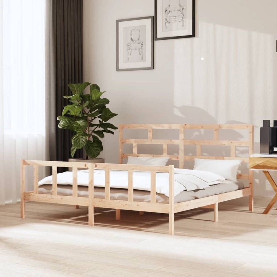 The Living Store Bedframe Houten 205.5 x 205.5 cm Massief grenenhout Geschikt voor 200 x 200 cm matras Houten Bedframe Massief Grenenhout Bedframe 200x200 King Size Bed Hoofdeinde