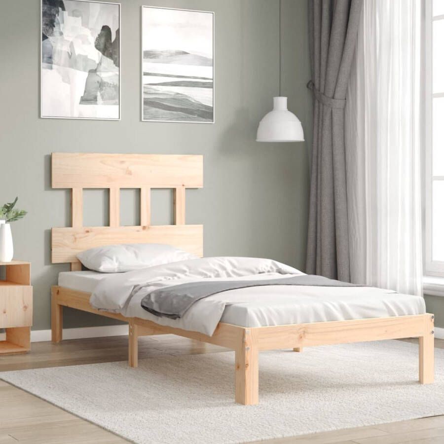The Living Store Bedframe met hoofdbord massief hout 100x200 cm Bedframe Bedframes Bed Eenpersoonsbed Slaapkamermeubel Houten Bedframe Houten Bed Bedbodem Massief Houten Bedframe Ledikant Bedframe Met Hoofdeinde - Foto 2